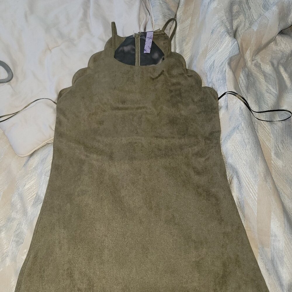 Faux suede olive green mini dress